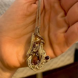 Fire agate silver wire wrap pendant
